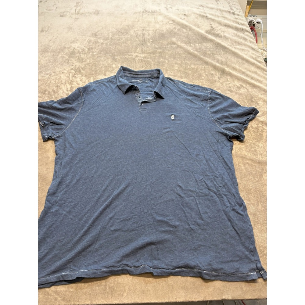 John Varvatos USA Mens XL Polo Shirt Blue Peace Sign Short Sleeve Casual